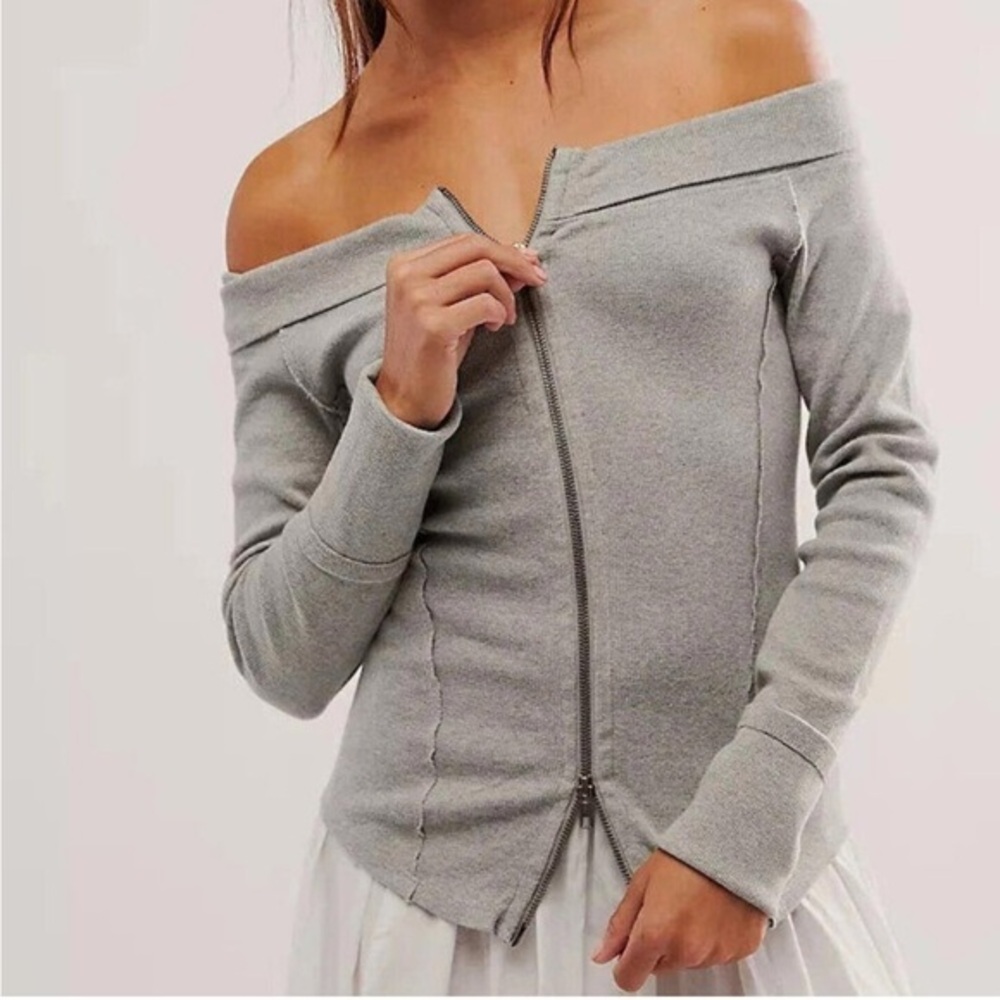 Free People We The Free Eye Candy Tee Blouse Top Long Sleeve Grey Large